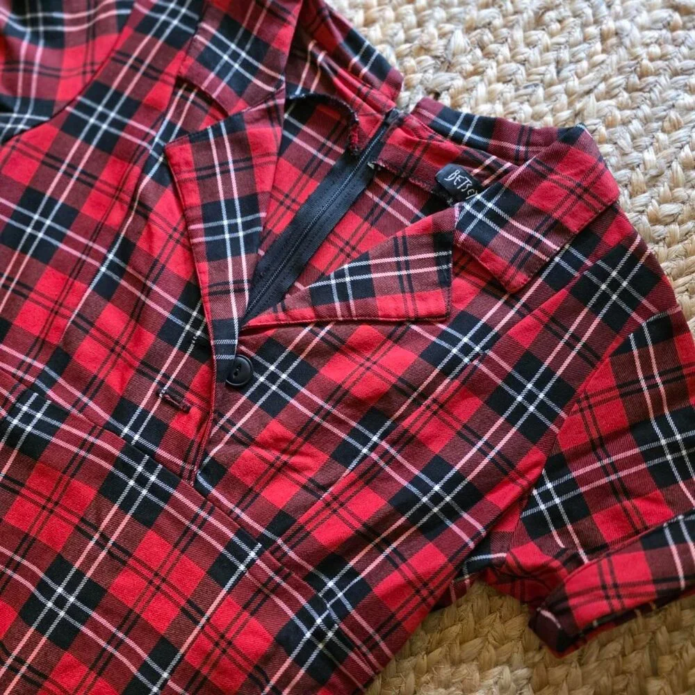 Vintage Betsey Johnson Red and Black Plaid Dress - Picture 3 of 8